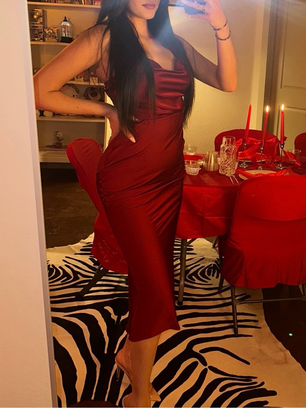Elegant Red Satin Midi Dress